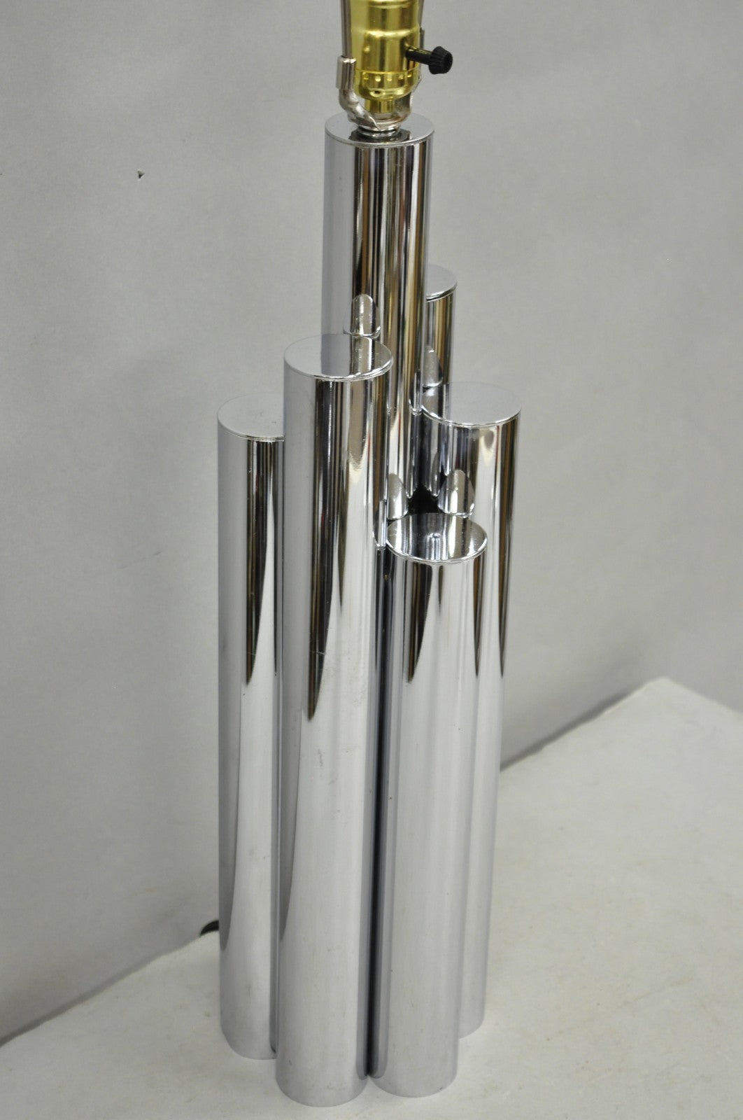 Vintage Mid Century Modern Sculptural Stacked Chrome Skyscraper Table Lamp