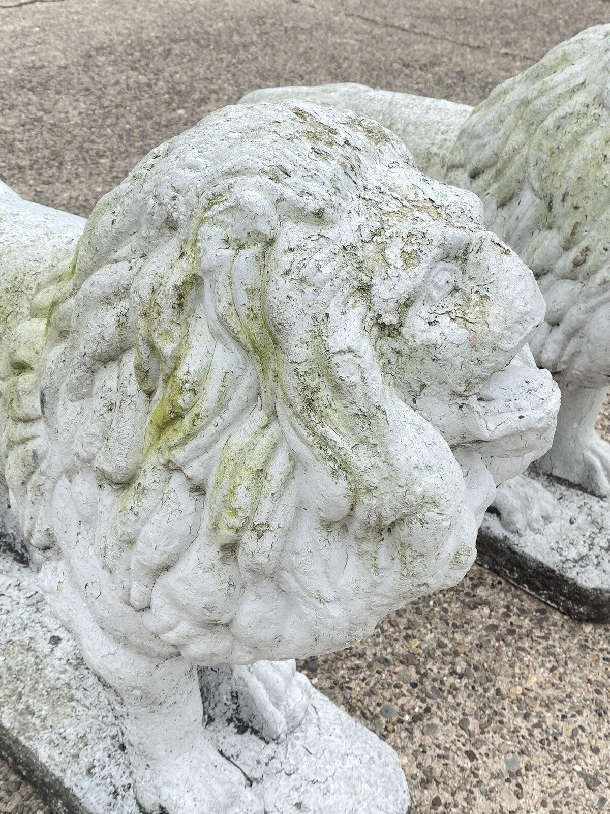 Vintage Classical Style Standing Lion Cement Guardian Entry Garden Statue - Pair