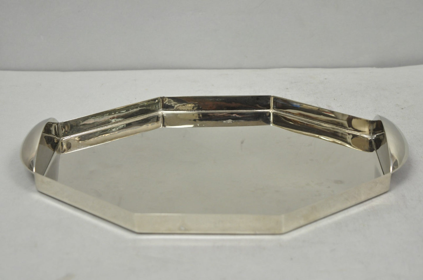 Modern Art Deco Style Silver Plated Nickel Octagonal Vanity Bar Tray "FE"