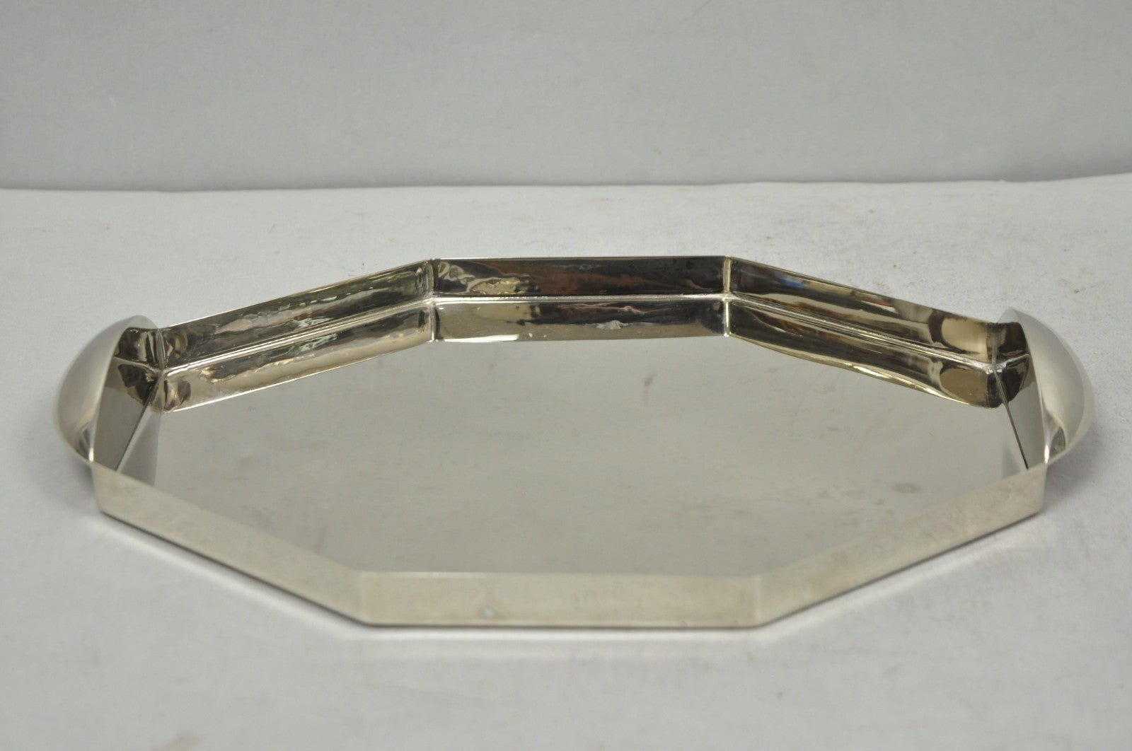 Modern Art Deco Style Silver Plated Nickel Octagonal Vanity Bar Tray "FE"