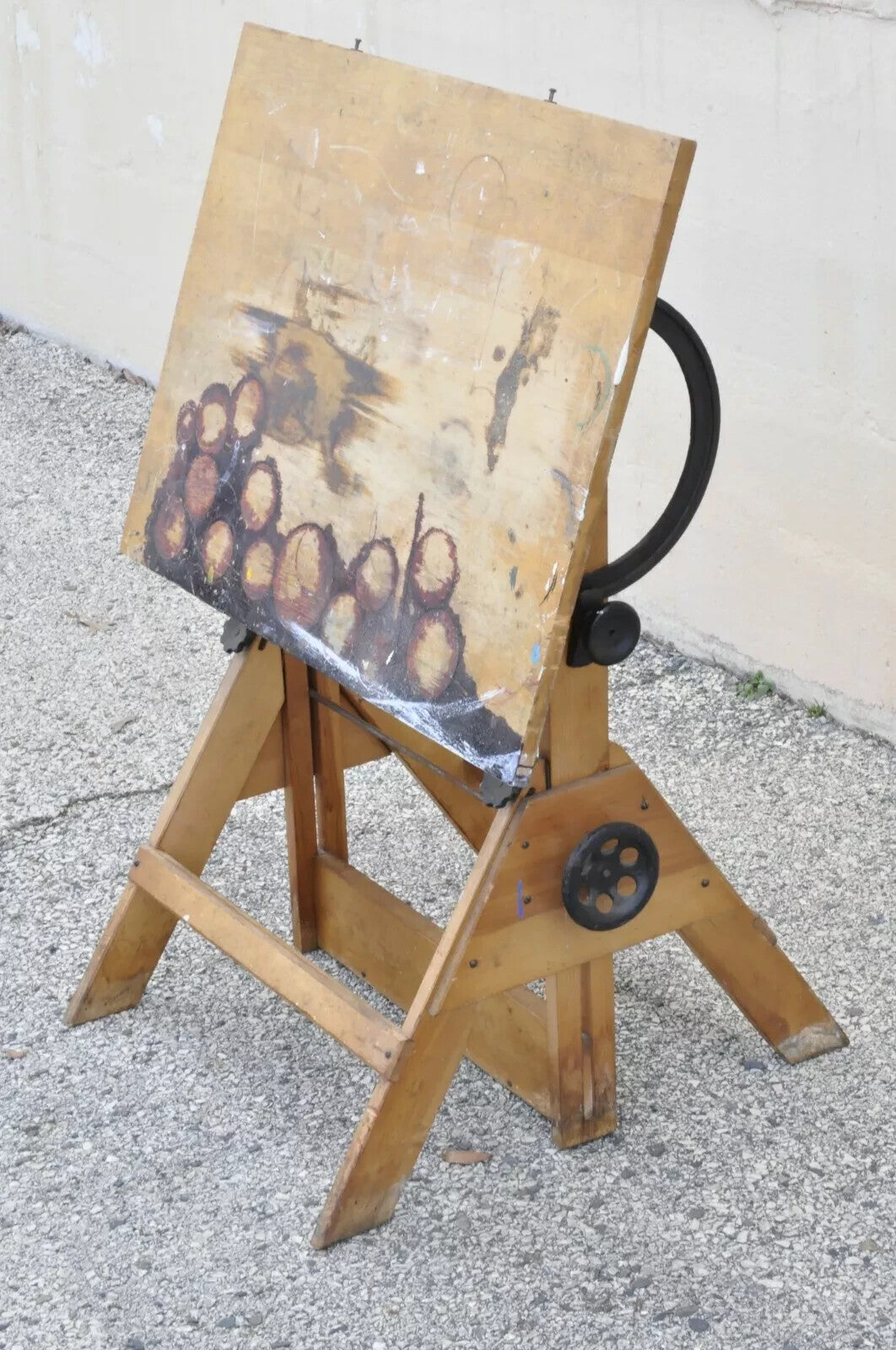 Antique American Industrial Small Wood & Cast Iron Drafting Table Work Desk