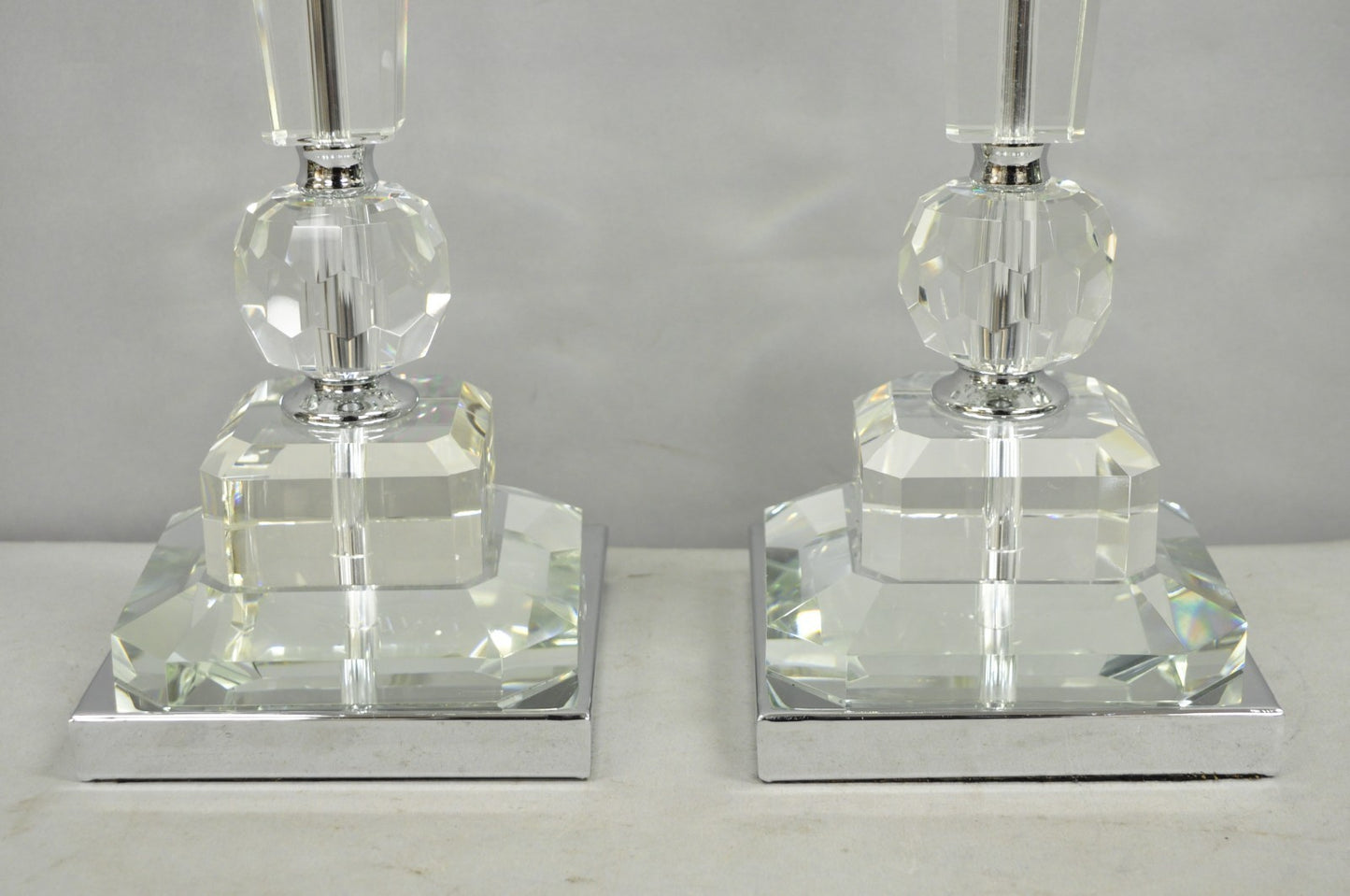 Contemporary Modern Hollywood Regency Glamorous Lead Crystal Table Lamp - a Pair