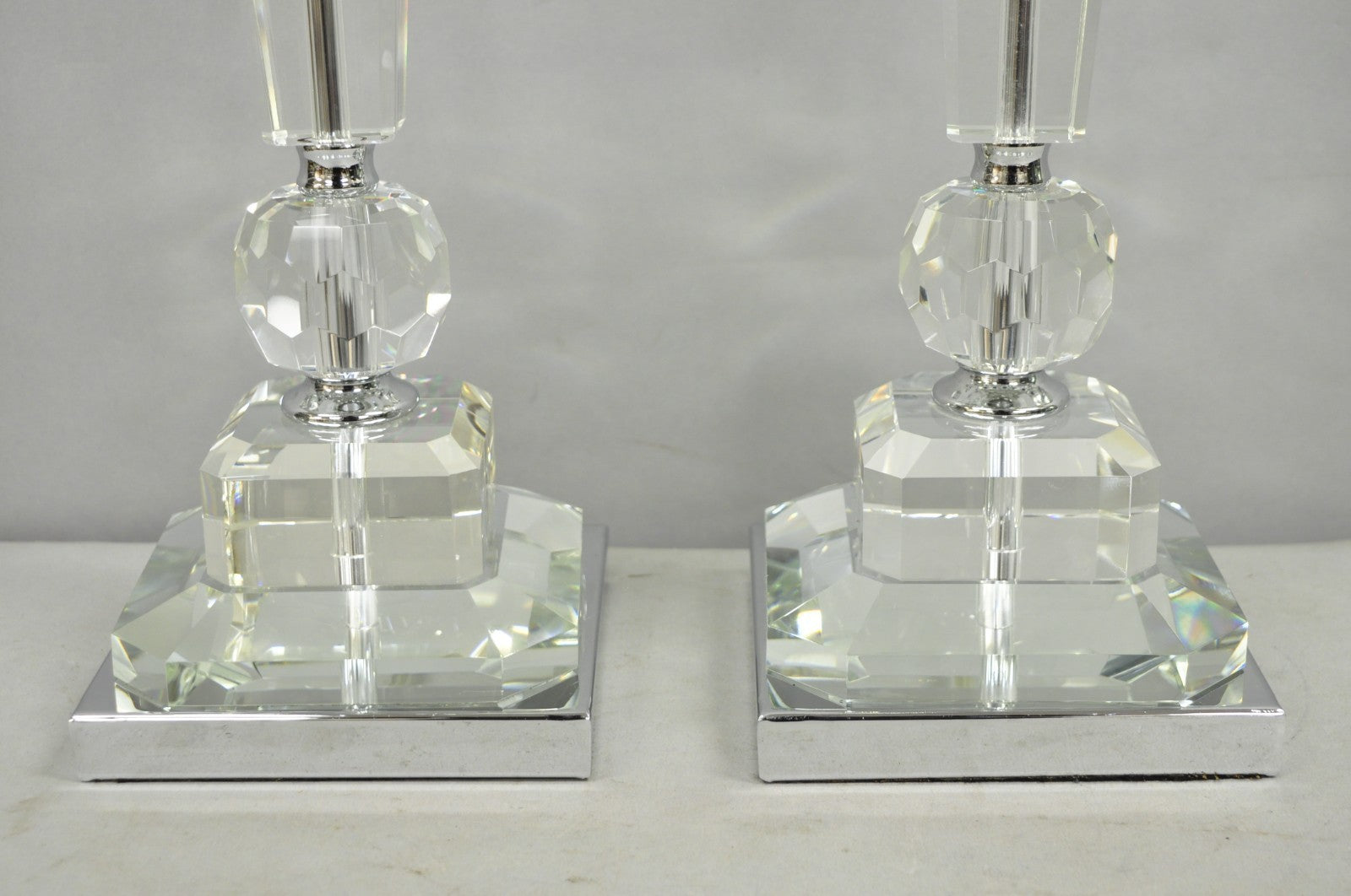 Contemporary Modern Hollywood Regency Glamorous Lead Crystal Table Lamp - a Pair