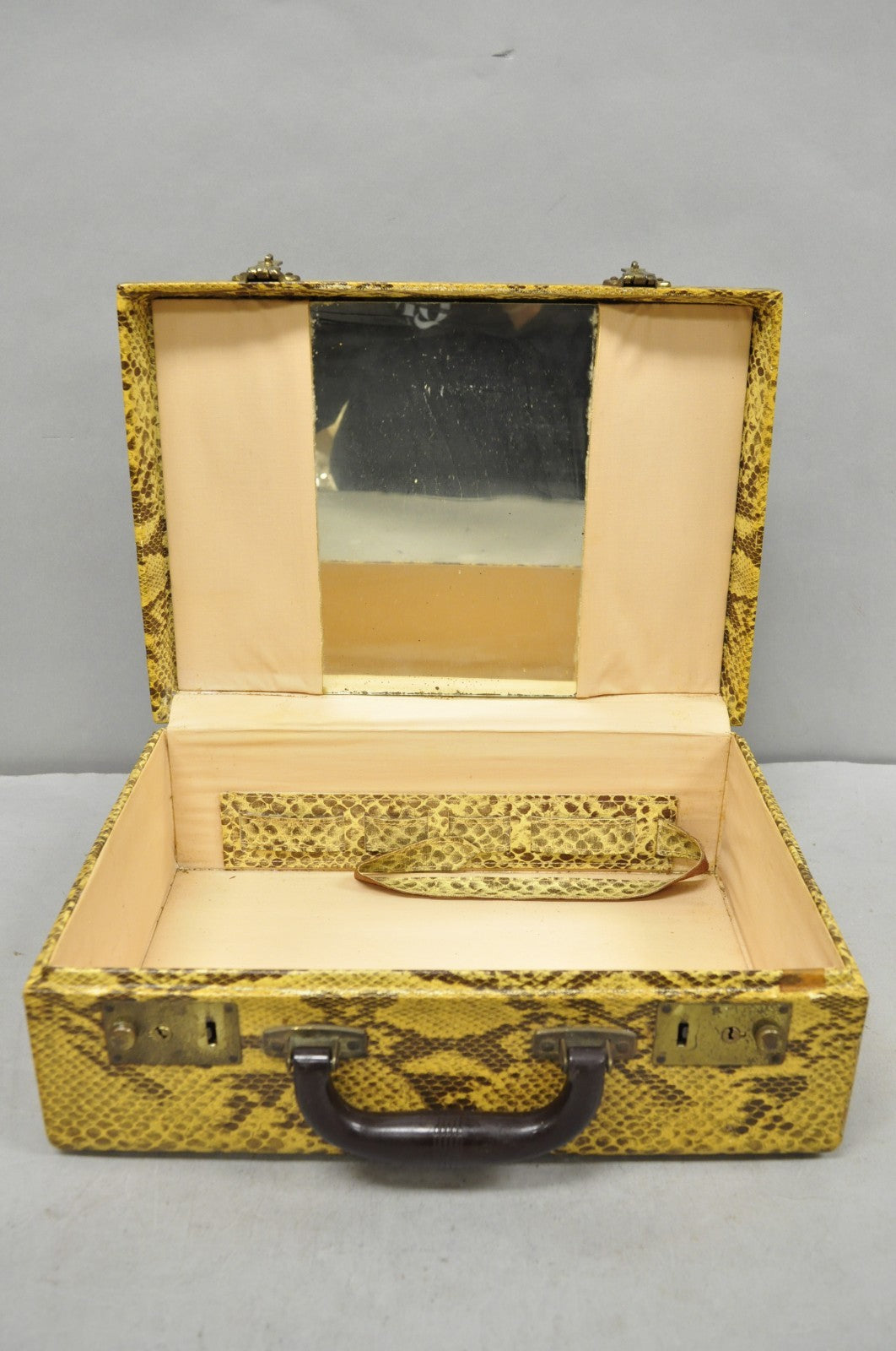 Vintage Mid Century Modern Faux Python Snakeskin Travel Toiletry Case Suitcase