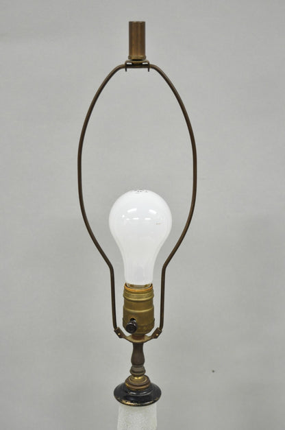 Vintage Mid Century Modern Sculpted Frosted Glass Gold Wavy Table Lamps - a Pair