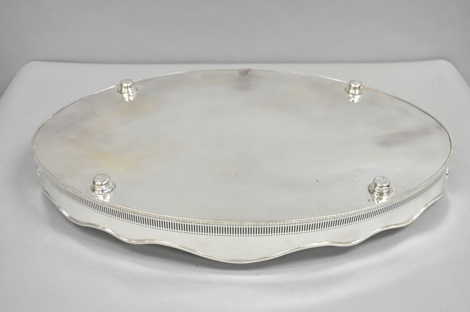 Antique English Edwardian Sheffield Silver Plated 24" Serving Platter Bar Tray