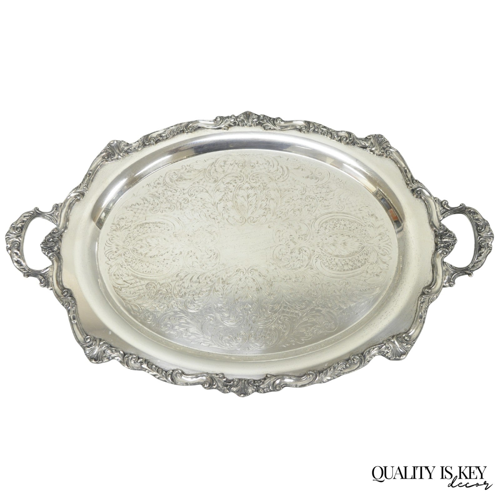 Vintage English Sheridan Silver Plated Large Oval Serving Platter Bar Tray