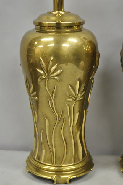 Vintage Ethan Allen Brass Jardiniere Tulip Flower Chinoiserie Table Lamps a Pair