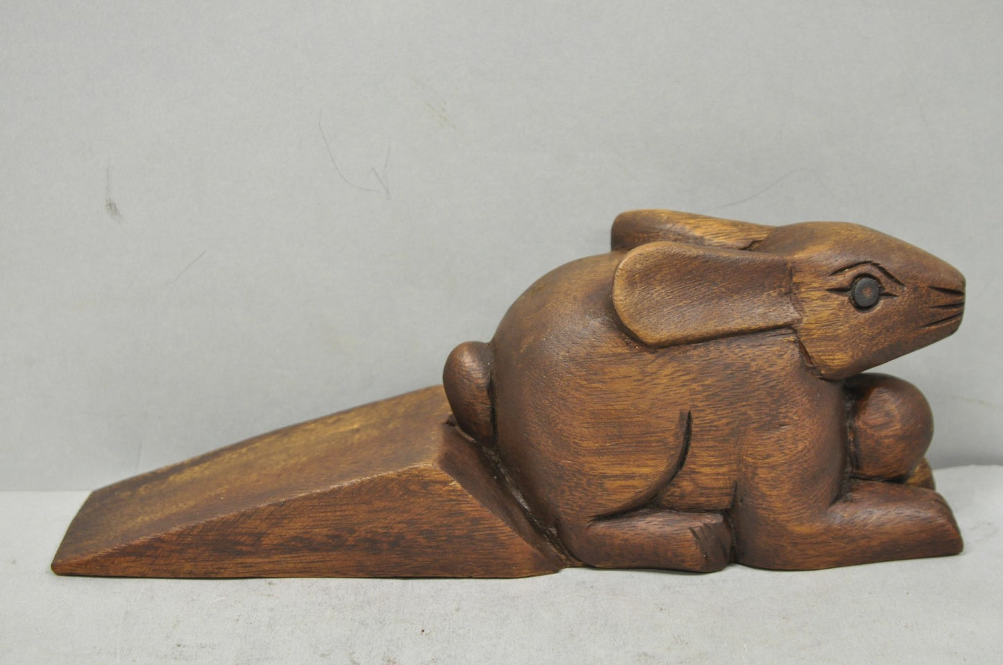 Folk Art Style Solid Carved Wood Bunny Rabbit Door Stop