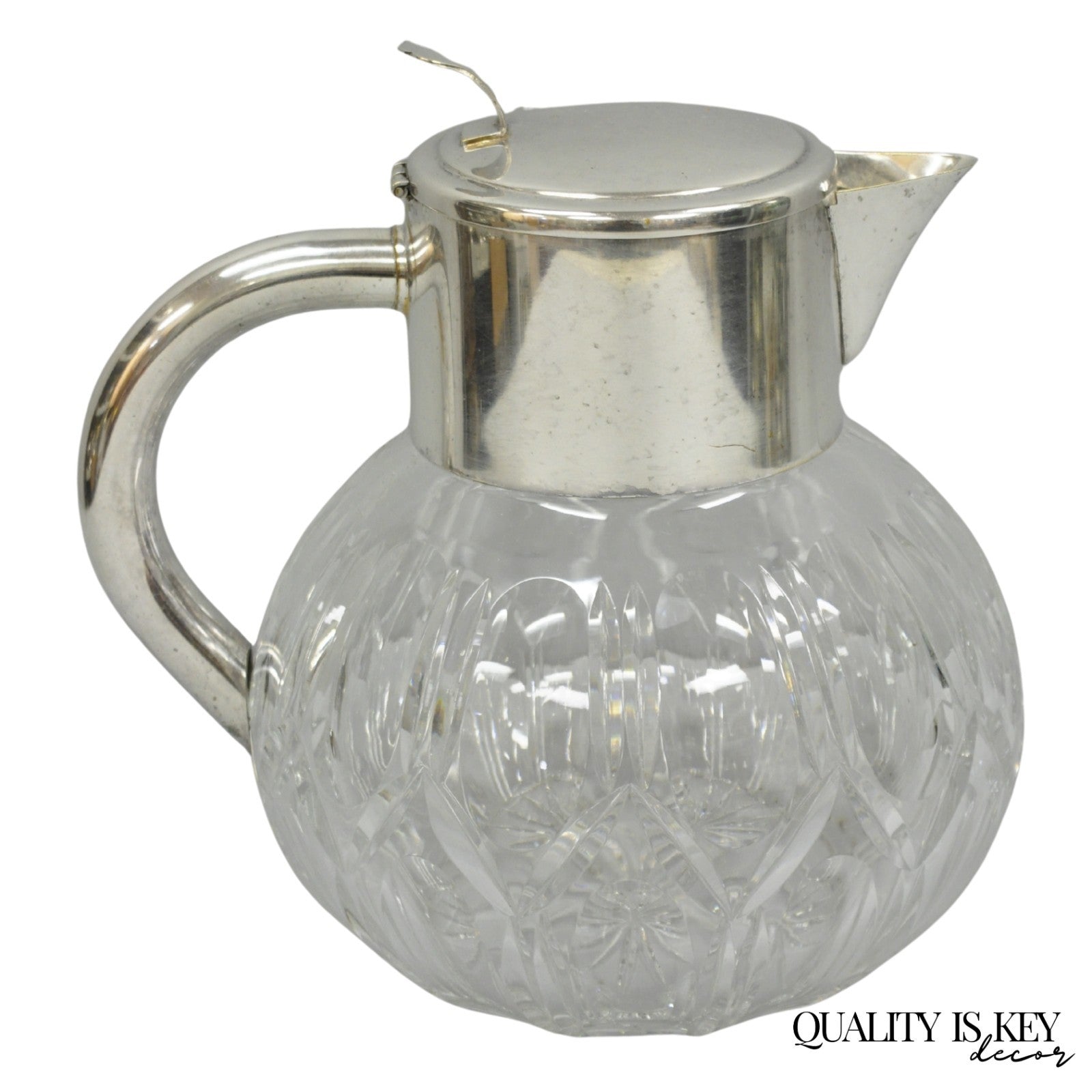 Victorian German Silver Plated Bulbous Cut Crystal Glass Lemonade Water Pitcher