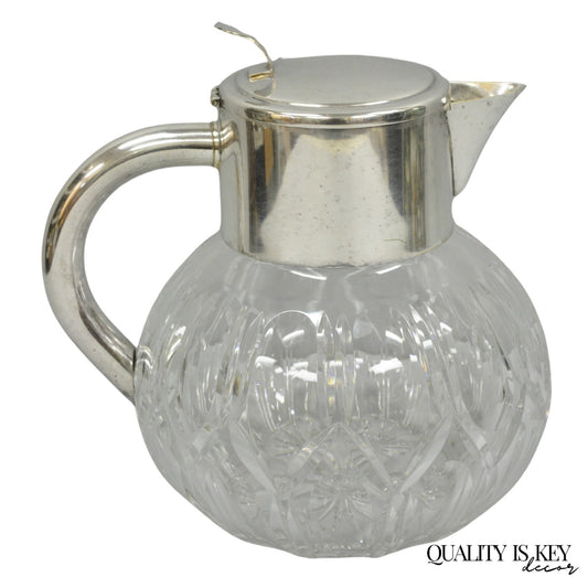 Victorian German Silver Plated Bulbous Cut Crystal Glass Lemonade Water Pitcher