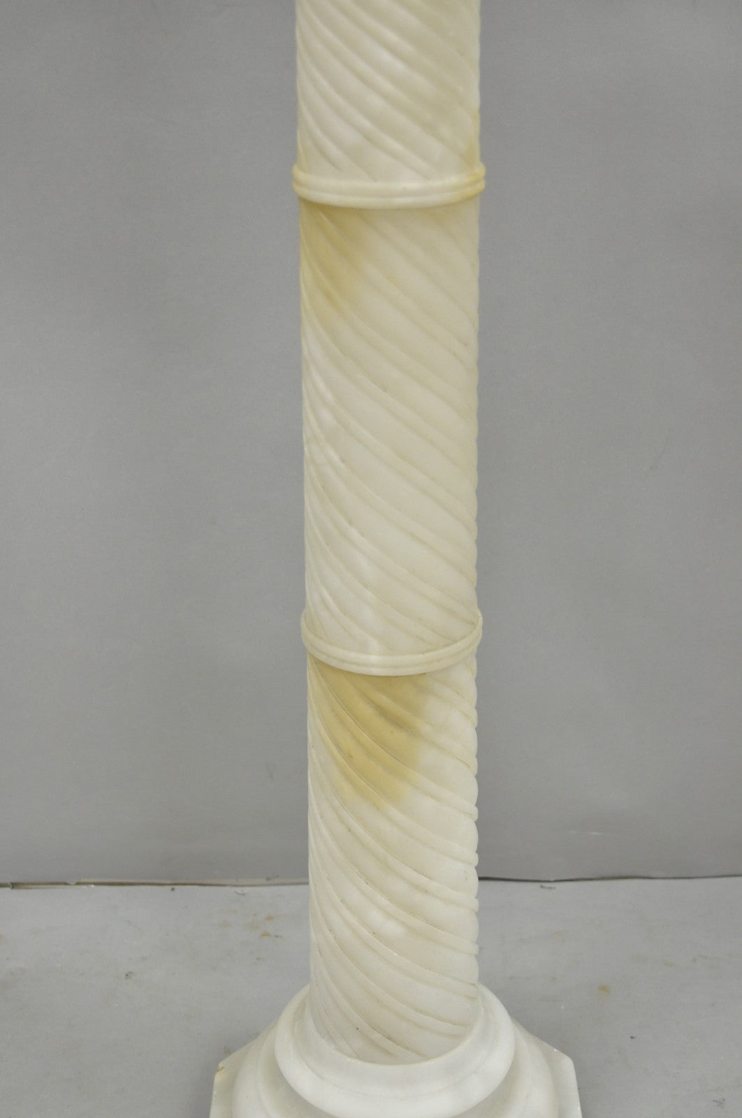 Antique Italian Neoclassical Carved Alabaster Spiral Column Narrow Pedestal