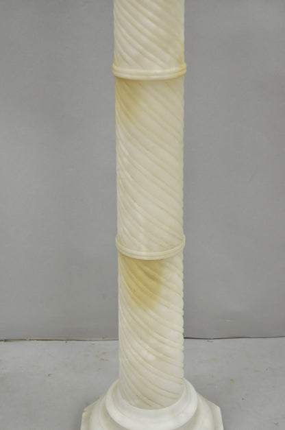 Antique Italian Neoclassical Carved Alabaster Spiral Column Narrow Pedestal