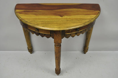 Mediterranean Spanish Style Half Round Gothic Demilune Teak Console Hall Table B