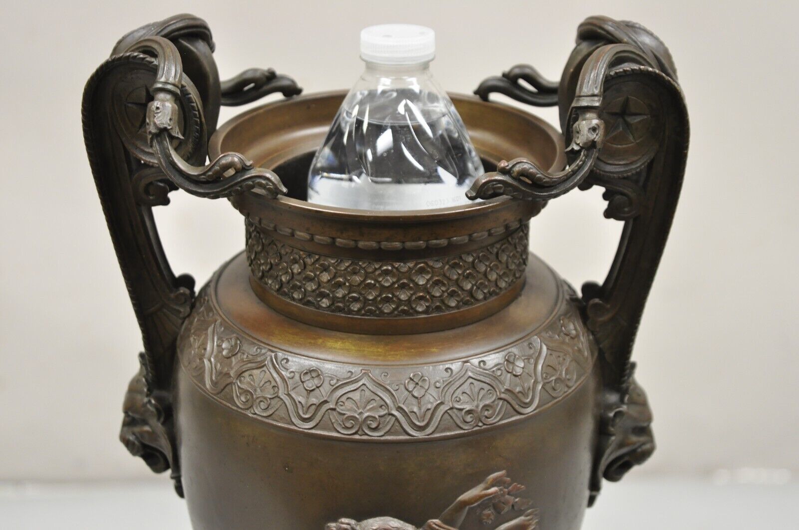 19th C Alfred Daubree French Neoclassical Bronze Figural Urn Vase with Lions