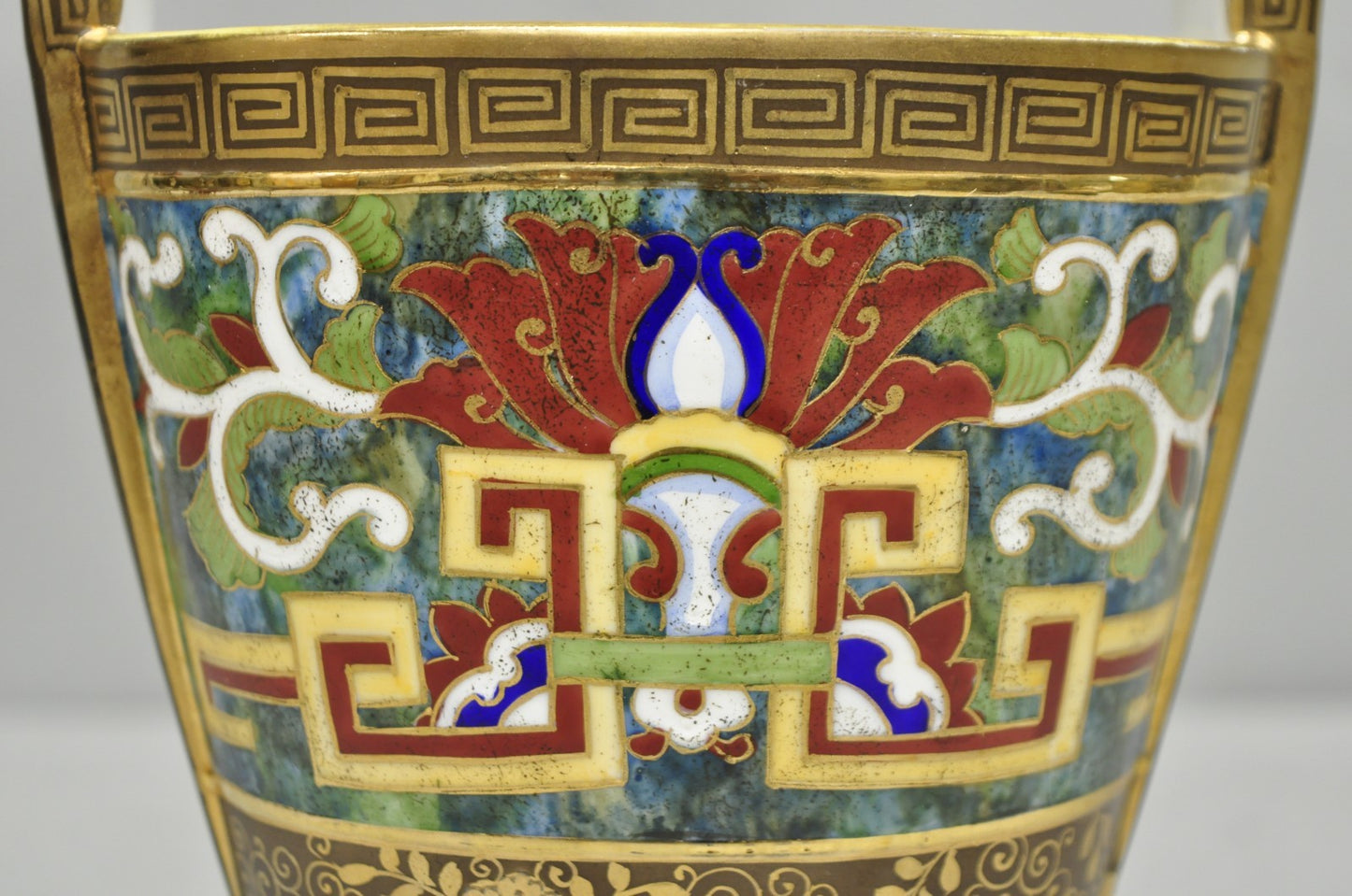 Antique Nippon Morimura Art Deco Hand Painted Porcelain Top Handle Bucket Vase