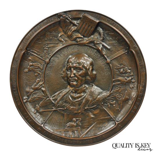 1893 World's Fair Columbian Exhibition Christopher Columbus Bronze Charge Plaque