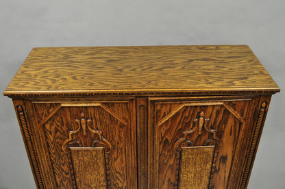 Antique Jacobean Renaissance Tudor Oak Blind China Cabinet Bookcase Cupboard