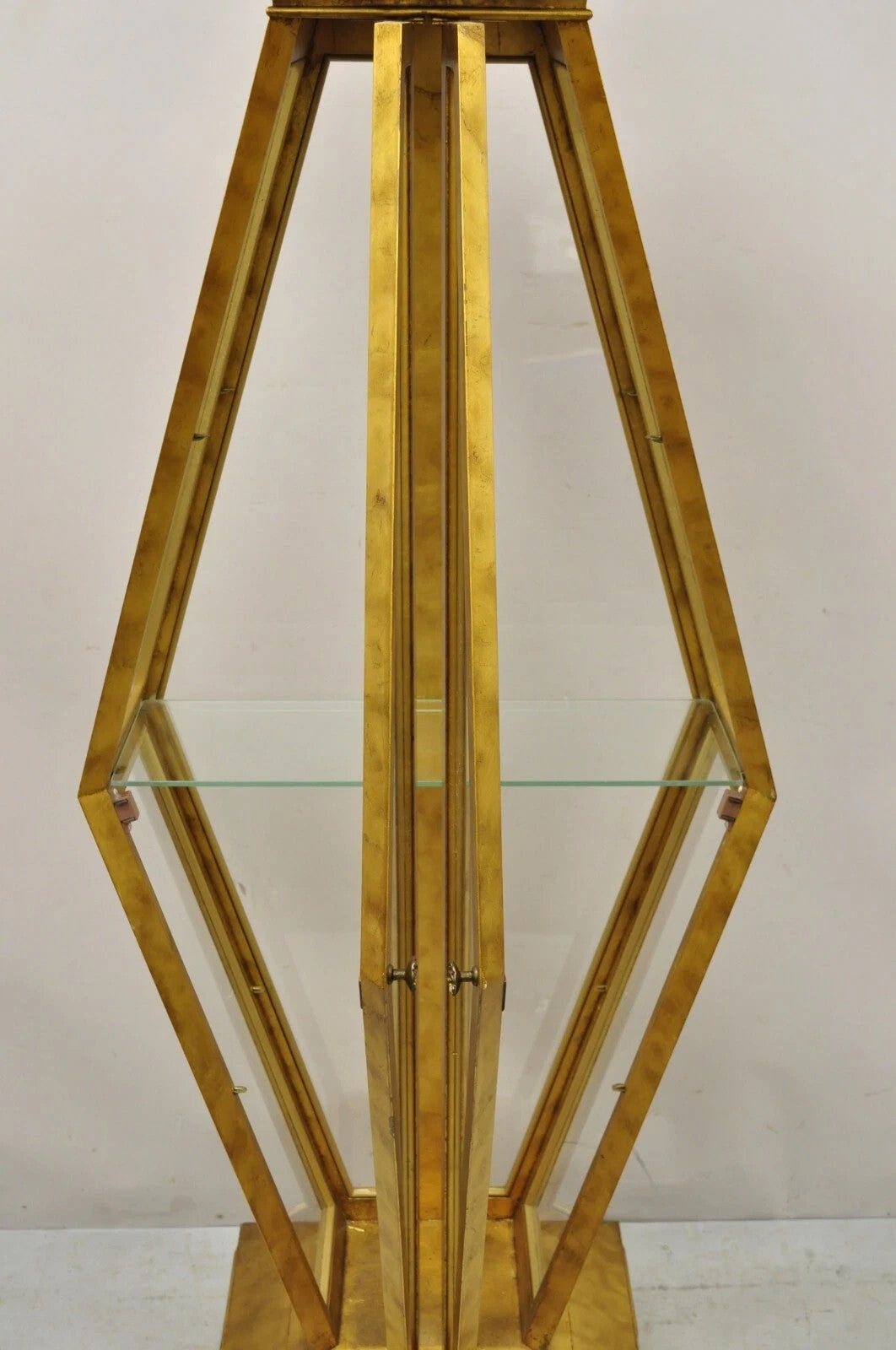 Vintage Hollywood Regency Gold Gilt Diamond Shaped Etagere Curio Display Cabinet