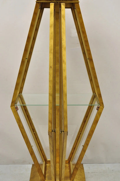 Vintage Hollywood Regency Gold Gilt Diamond Shaped Etagere Curio Display Cabinet