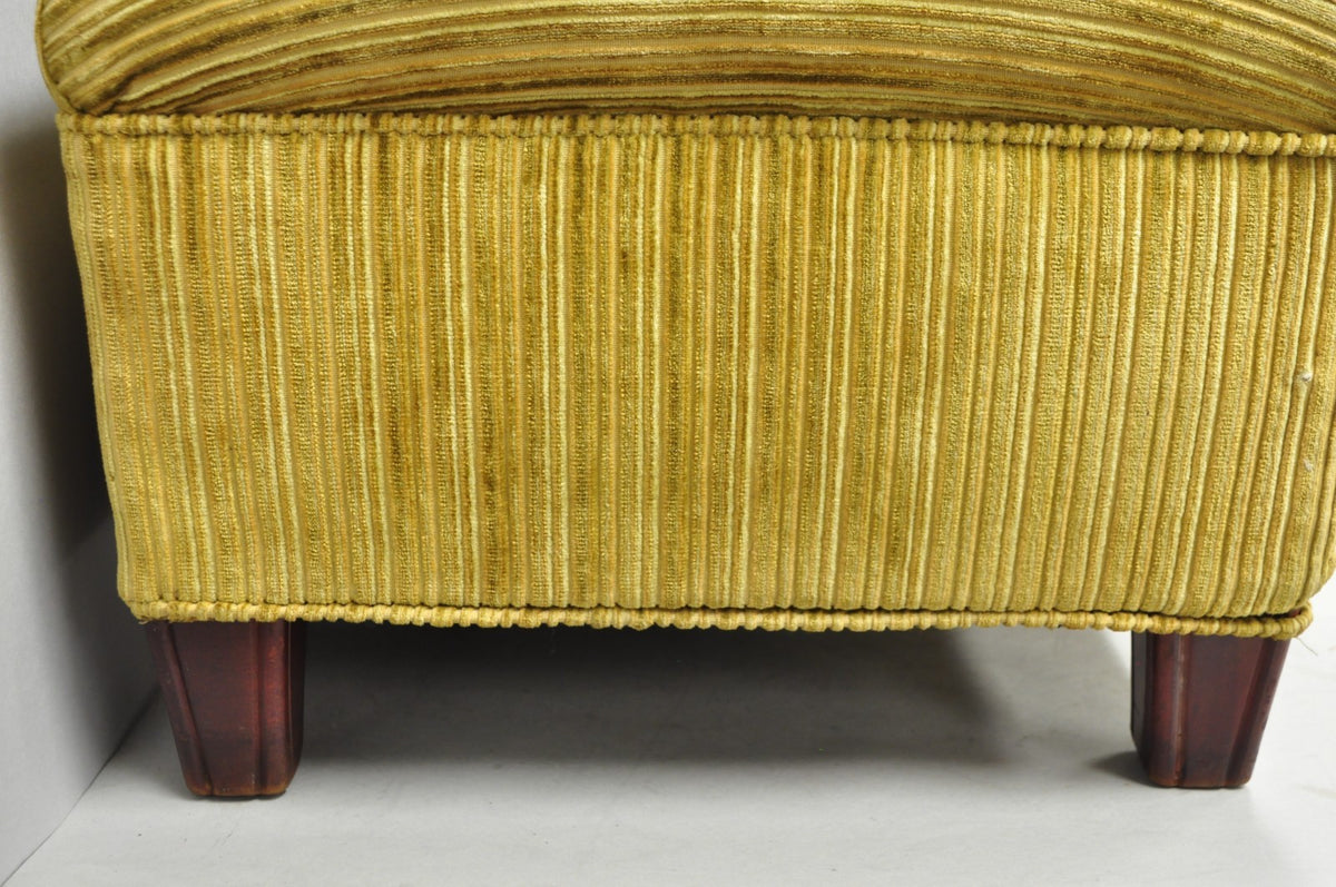 Vintage Traditional Mahogany Leg Green Upholstered Footstool Ottoman