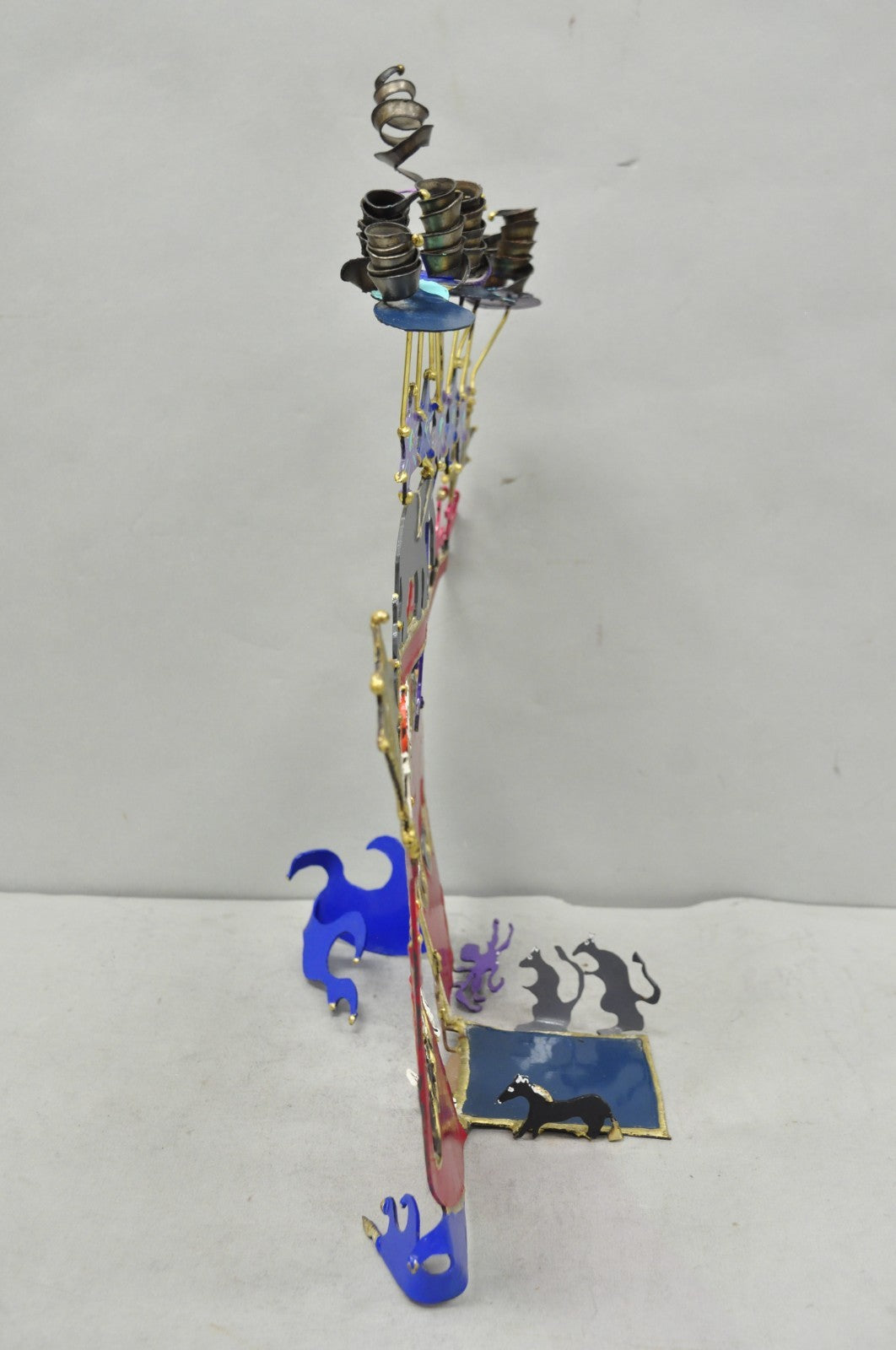 Modern Noah's Ark Cut Steel Judaica Art Hannukah Menorah Candelabra Sculpture