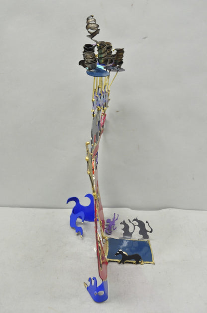 Modern Noah's Ark Cut Steel Judaica Art Hannukah Menorah Candelabra Sculpture