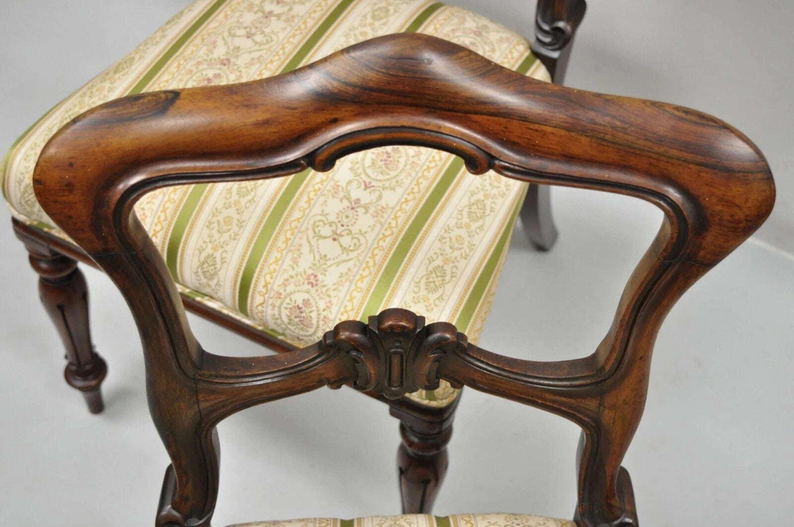 Antique English Victorian Carved Rosewood Parlor Dining Side Chairs - a Pair