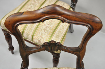 Antique English Victorian Carved Rosewood Parlor Dining Side Chairs - a Pair