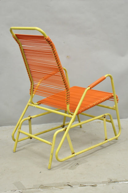 Vintage Mid Century Modern Orange Vinyl Spaghetti Strap Glider Lounge Chair