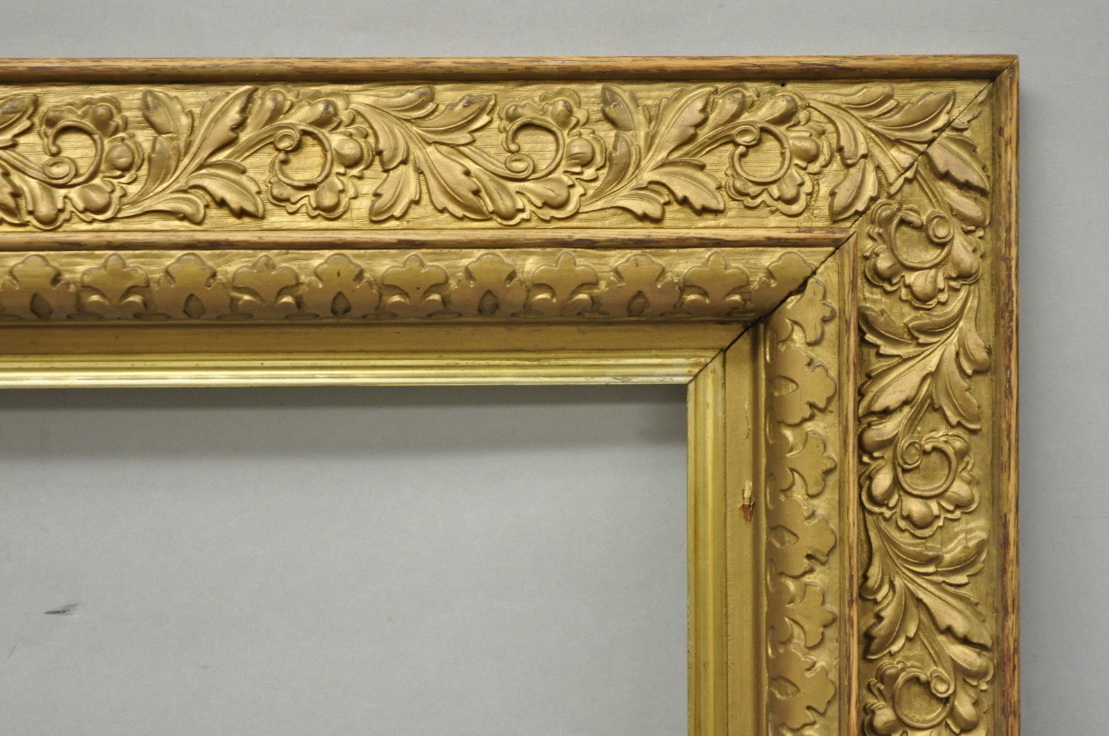 Antique Victorian Gold Gilt Oak Wood Leafy Scroll Deep Picture Frame 32.5 x 26.5
