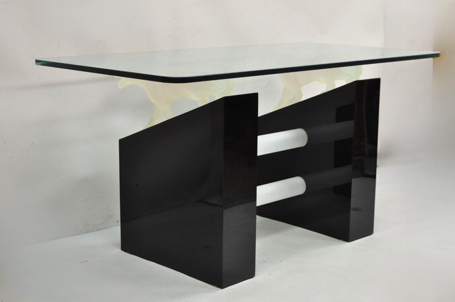 Vintage Post Modern Black Figural Acrylic Panther Base Glass Top Desk Table