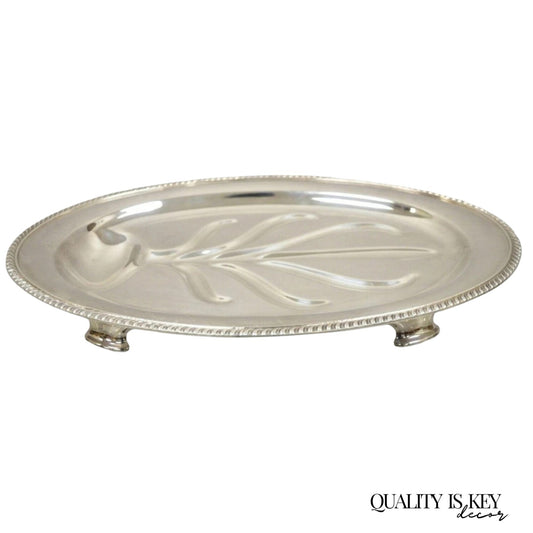 Vintage  WM Rogers Regency Style Silver Plated 18" Oval Footed Meat Tray Platter