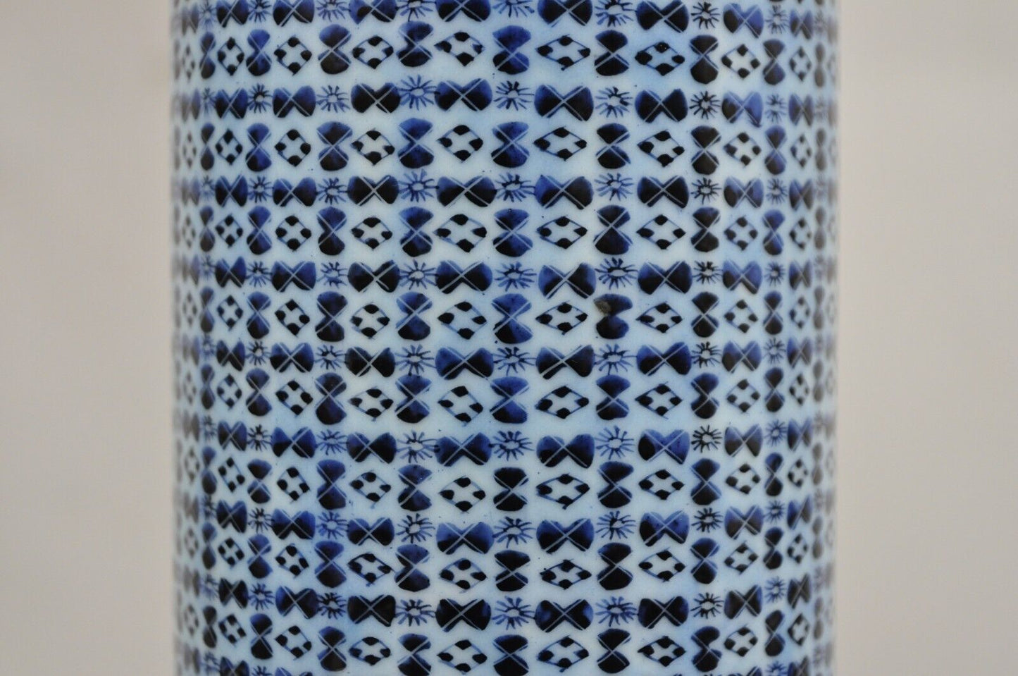 Vintage Japanese Porcelain Blue 11" Tall Round Cylinder Vase