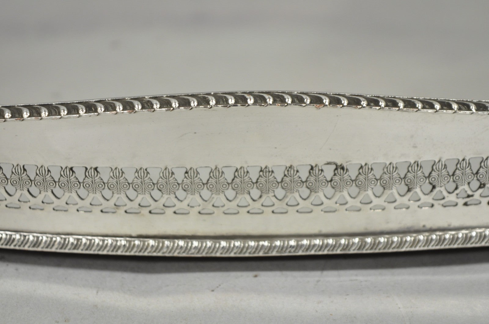 Antique English Edwardian Silver Plated Oval Bar Serving Tray w/ Raised Gallery