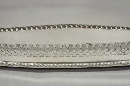 Antique English Edwardian Silver Plated Oval Bar Serving Tray w/ Raised Gallery