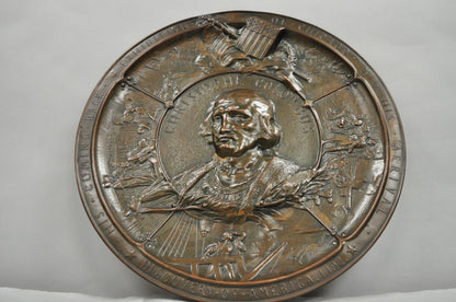 1893 World's Fair Columbian Exhibition Christopher Columbus Bronze Charge Plaque