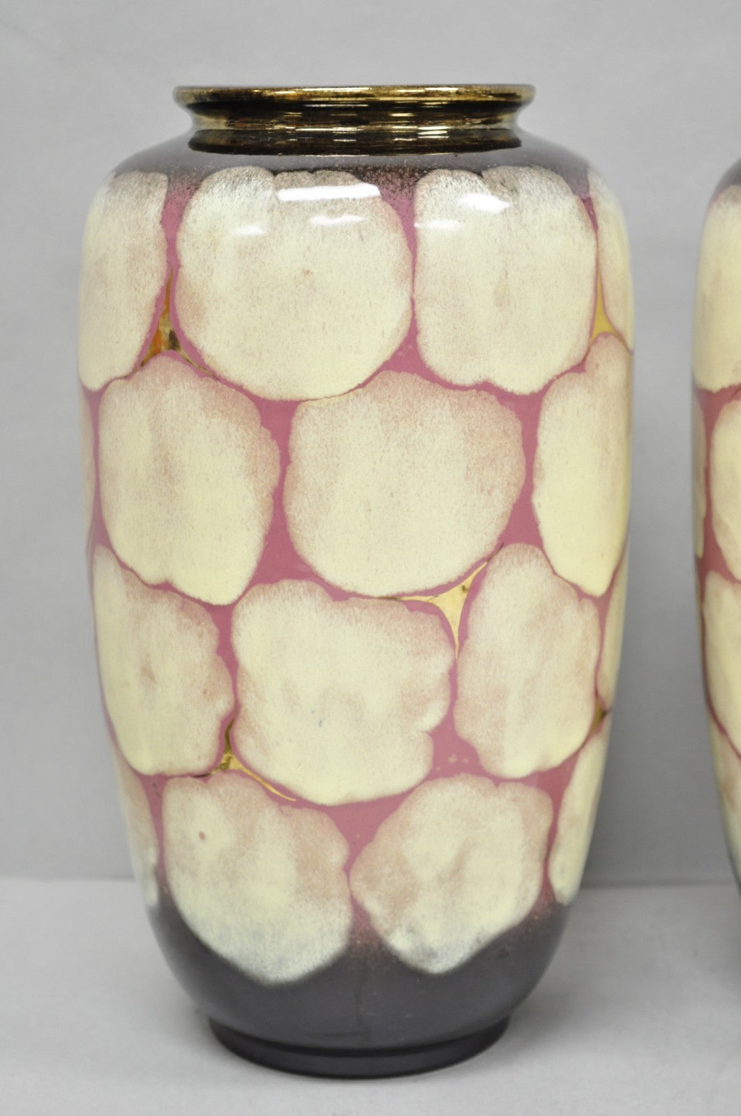 Mid Century Modern Carstens Tönnieshof Tortoise Shell 15" Pottery Vase - a Pair
