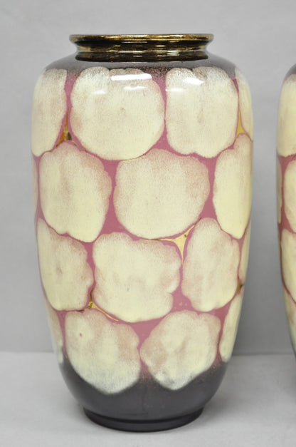 Mid Century Modern Carstens Tönnieshof Tortoise Shell 15" Pottery Vase - a Pair