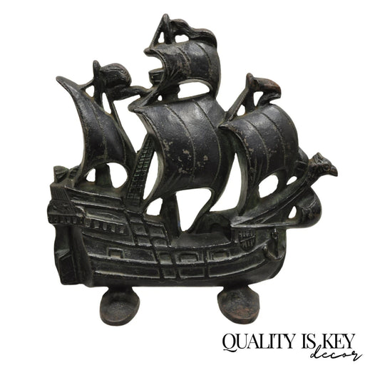 Antique Victorian 1930 Creation Co Cast Iron Figural Painted Ship Boat Door Stop