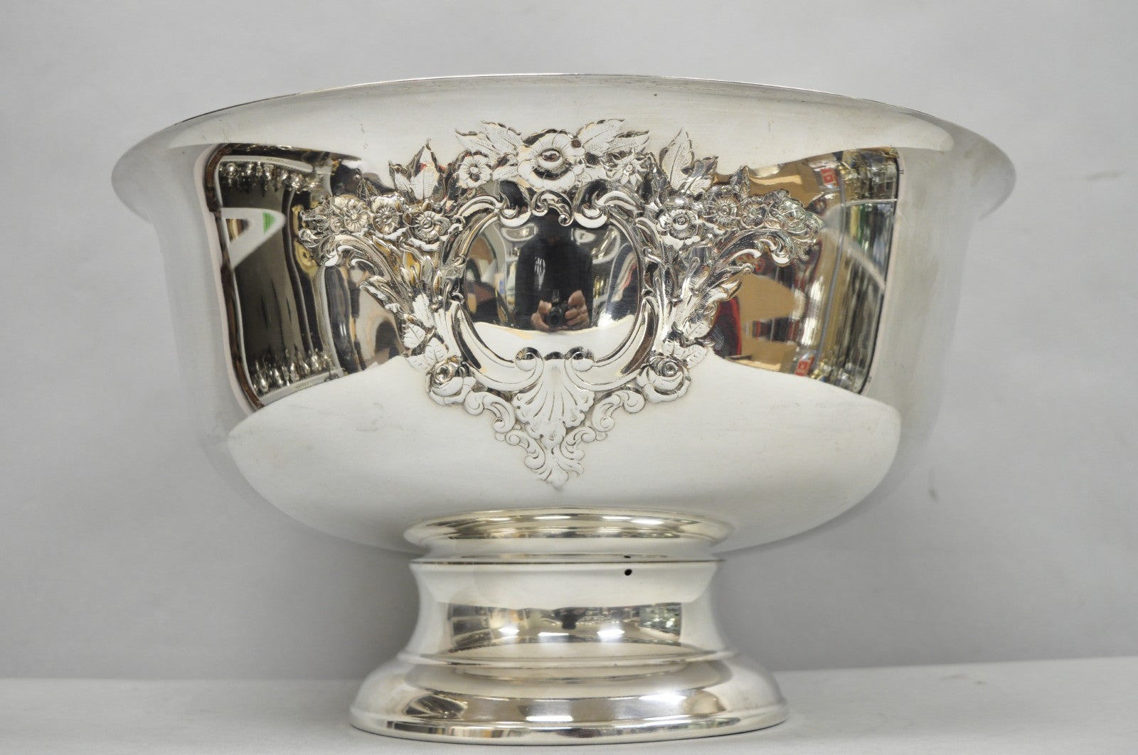 Victorian Floral Repousse Silver Plated Punch Bowl Champagne Chiller Ice Bucket