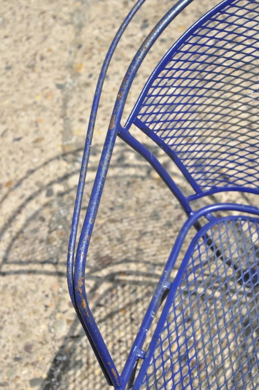 Woodard Rose Pattern Blue Wrought Iron Barrel Back Garden Chair Table - 3 Pc Set