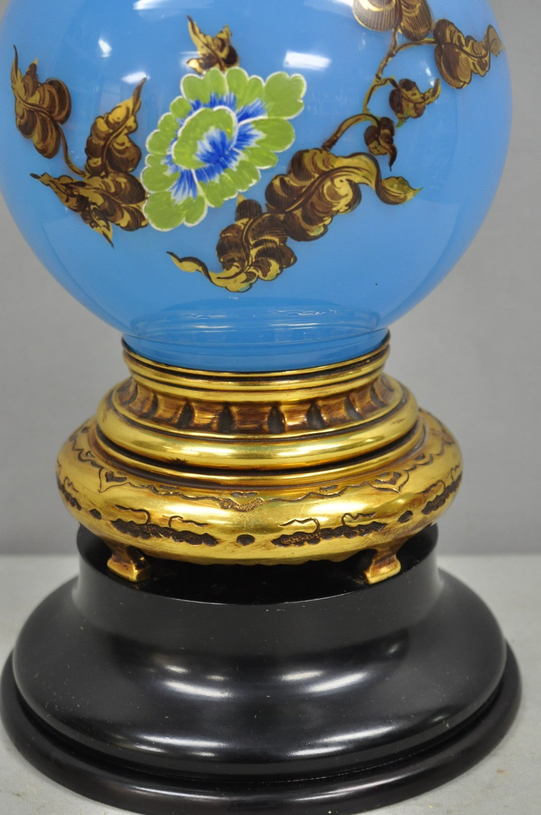 Vintage Chinoiserie James Mont Style Blue Glass Gold Gilt Tall Table Lamp