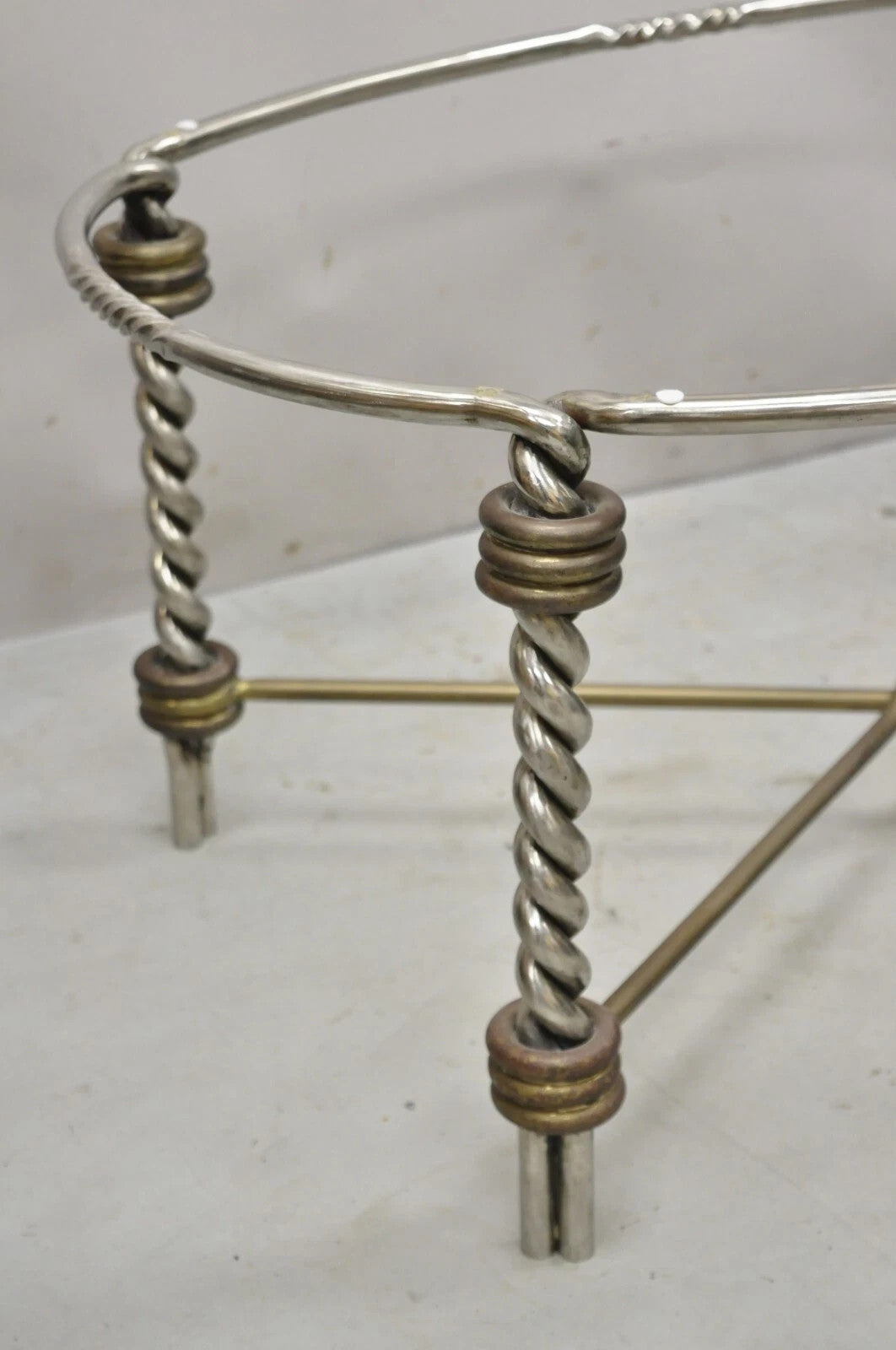 Vintage Italian Neoclassical Style Steel Bronze Twisted Metal Oval Coffee Table