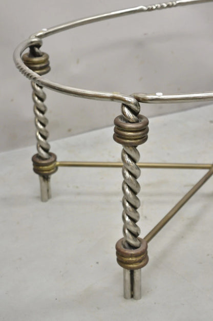 Vintage Italian Neoclassical Style Steel Bronze Twisted Metal Oval Coffee Table