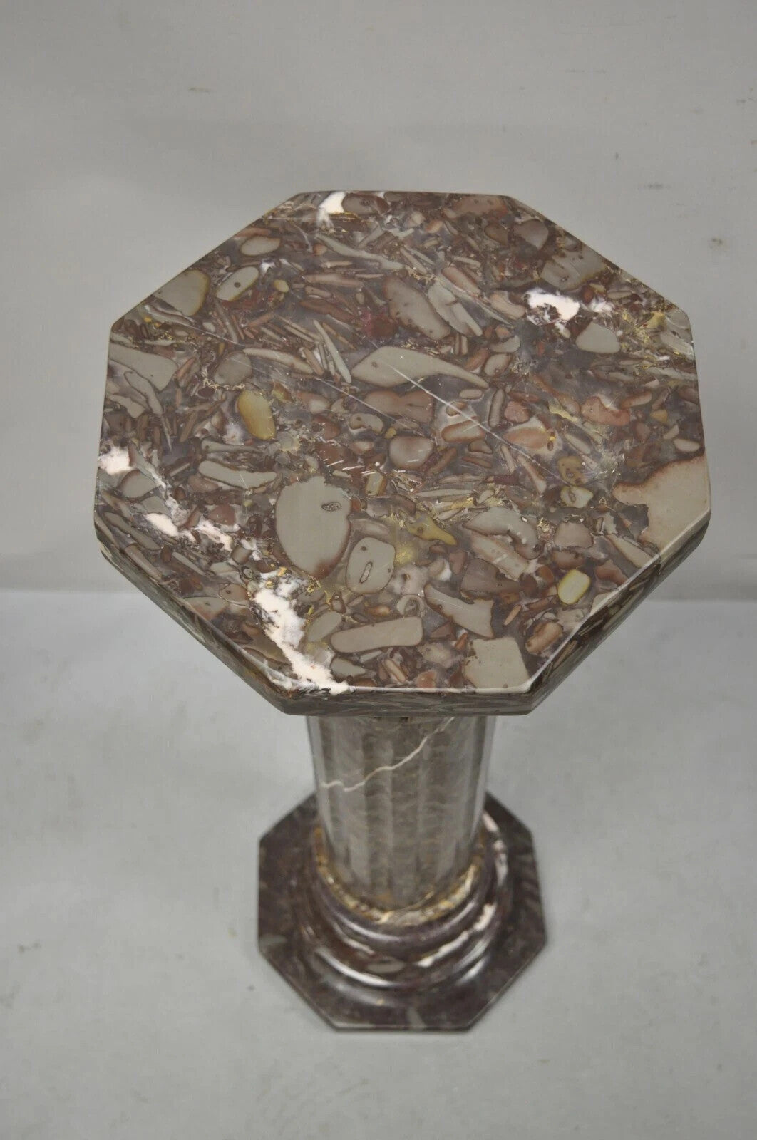 Vintage Italian Empire Style Purple Brown Marble Column Pedestal Plant Stand