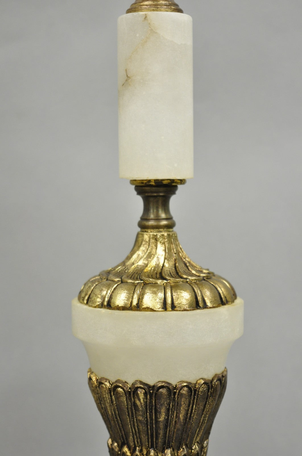 Vintage French Renaissance Rococo Alabaster & Brass Cherub Table Lamps - a Pair