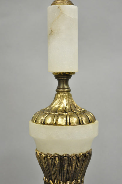 Vintage French Renaissance Rococo Alabaster & Brass Cherub Table Lamps - a Pair