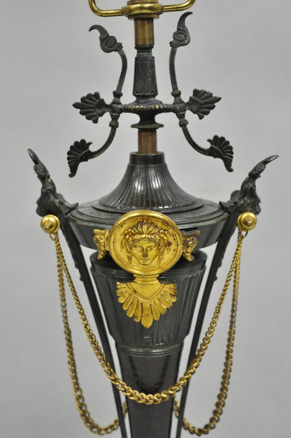 Antique French Empire Neoclassical Bronze & Marble Small Figural Table Lamp