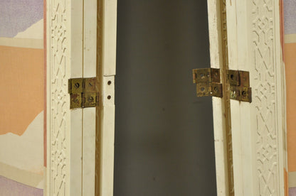 Vintage Oriental Fretwork Bone Lacquer Upholstered 6 Panel Room Divider Screen